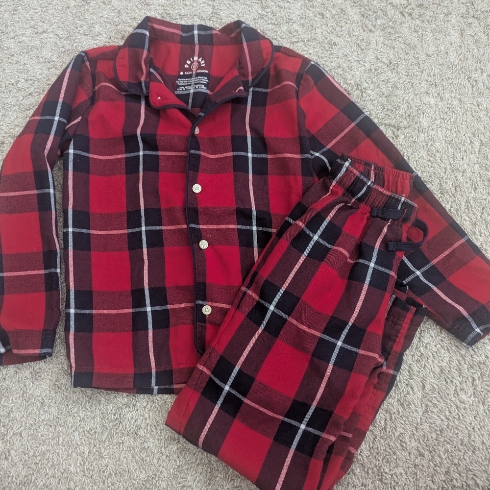 Primary Kids Red and Black Plaid Pajama Set